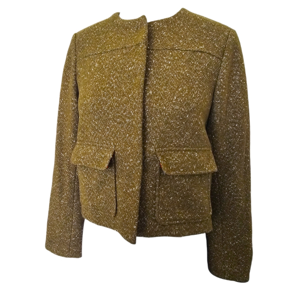 A NEW DAY Cropped Speckled Tweed Blazer Jacket in Olive Sz: 4 (Small) - Picture 8 of 16